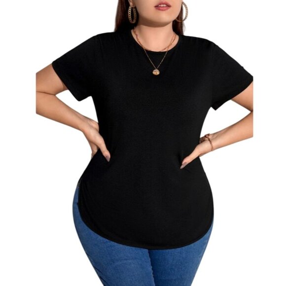 SHEIN Essnce Plus Solid Curved‎ Hem Tee in Black - Size 3X - Picture 1 of 5